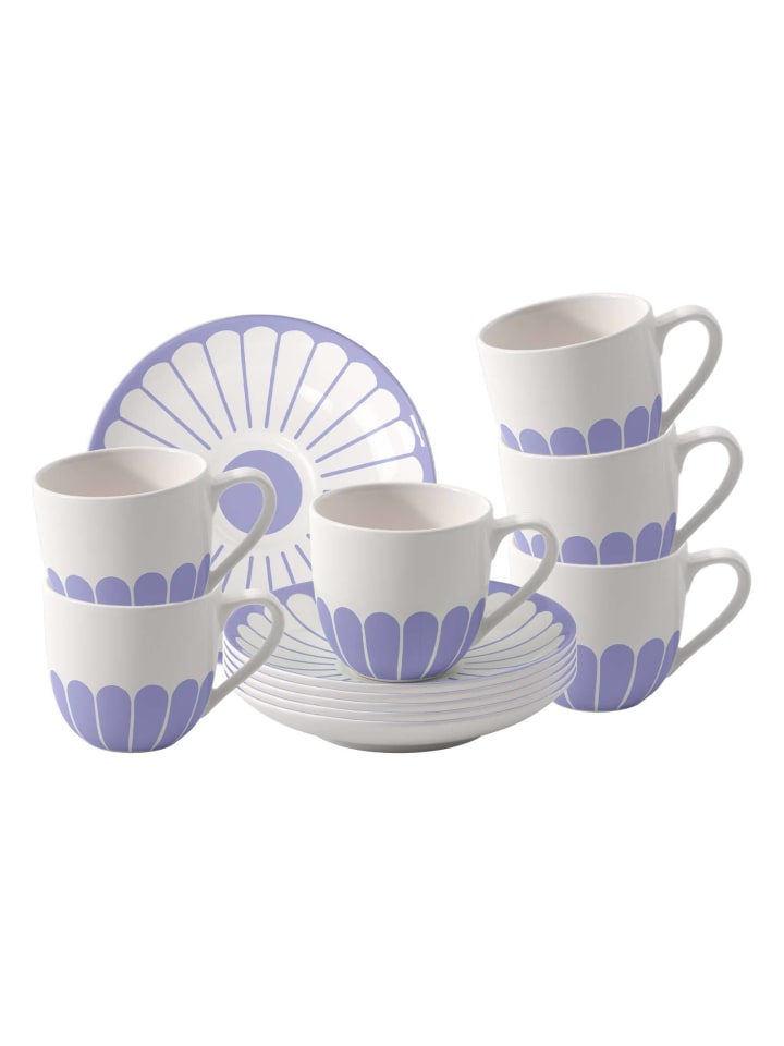 6er Set Espressotassen mit Untertassen Fleur Couleur in Bleu 70 ml