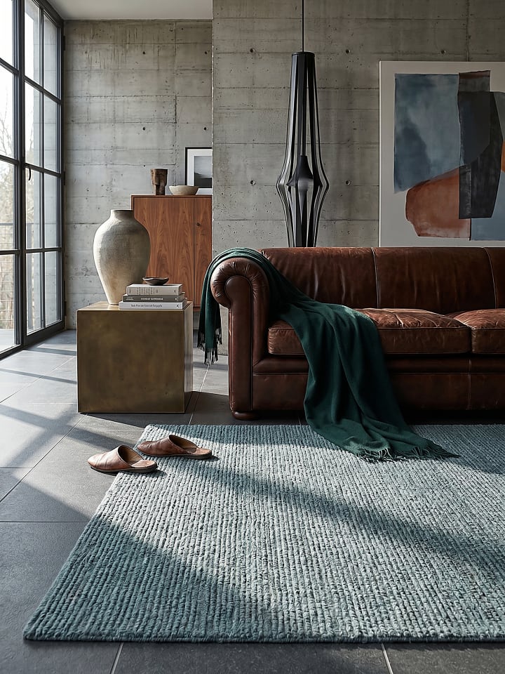 Teppich Wolle Handgetuftet ALNE Wohnzimmer Modern Wohnlich in Türkis
