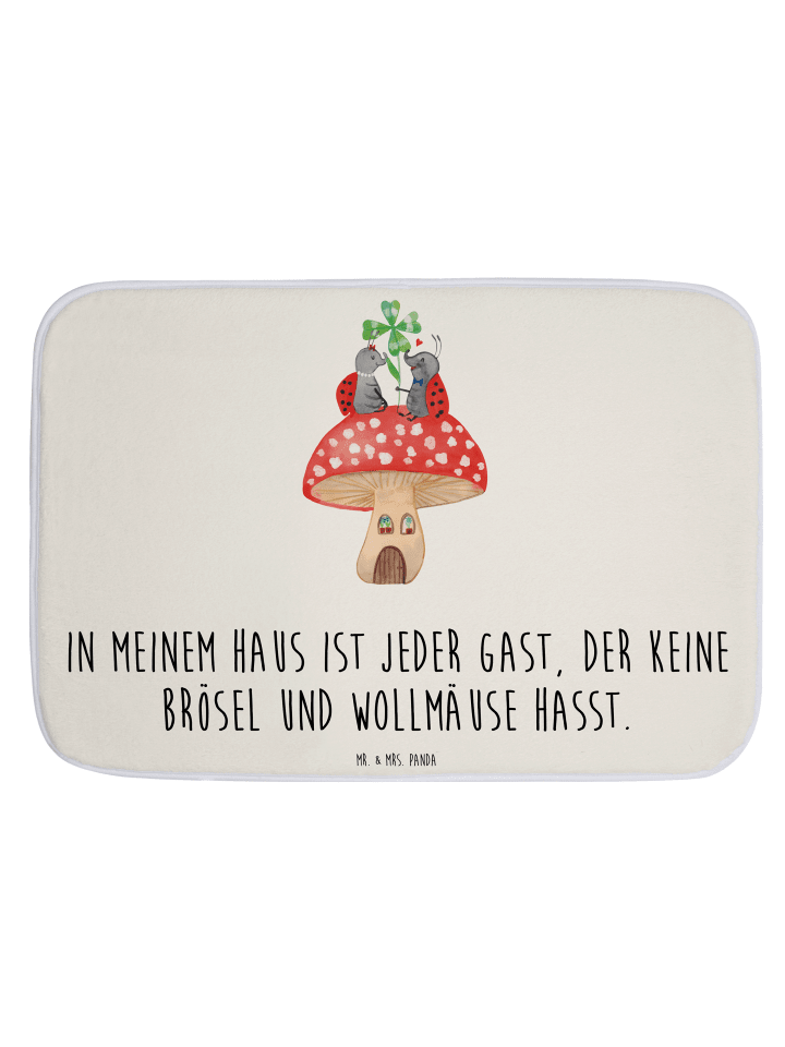 Badevorleger Marienkäfer Fliegenpilz mit Spruch in Weiß