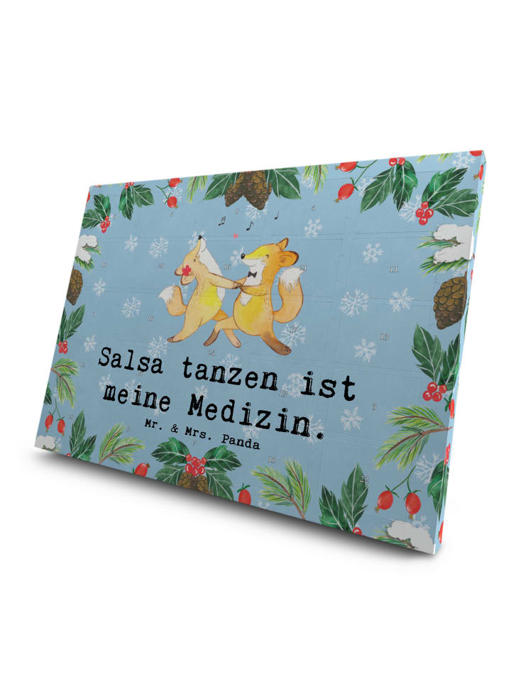 Adventskalender Füchse Salsa tanzen mit Spruch in Eisblau
