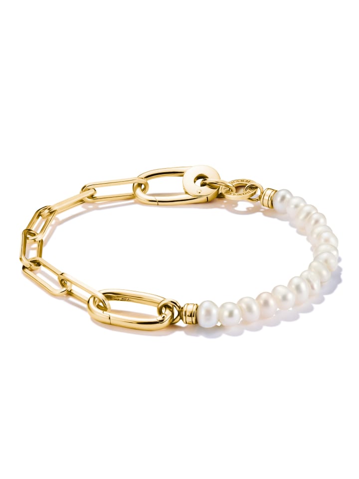Charm-Armband Paperclip Und Perlen Mit Einem Connect Link in gold, weiß