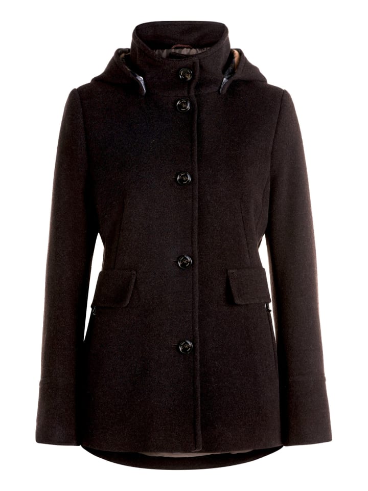 Wolljacke mit Kapuze in Dark Brown Melange