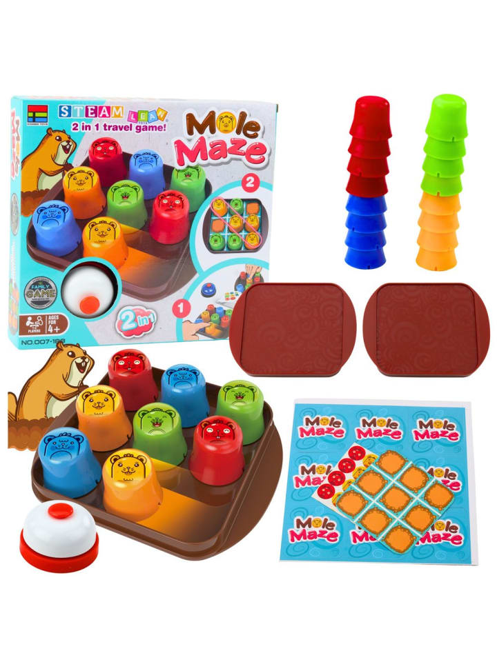 2in1 Maulwurf Labyrinth Geschicklichkeitsspiel Fast Cups Tic Tac Toe