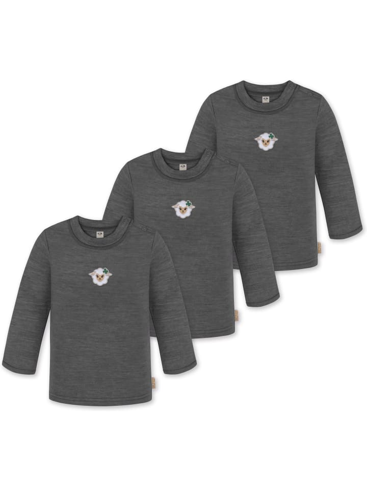 3er Pack Baby Merino Longsleeve Taupo in Anthrazit