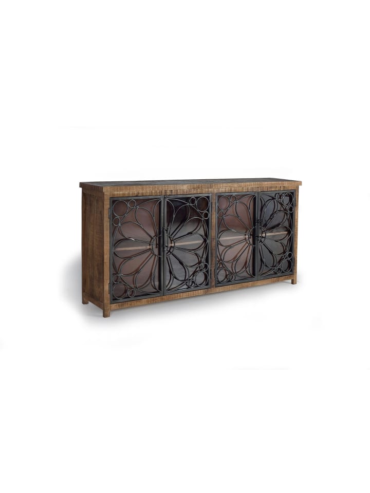 Sideboard aus Mangoholz und schwarzem Metall in Brown