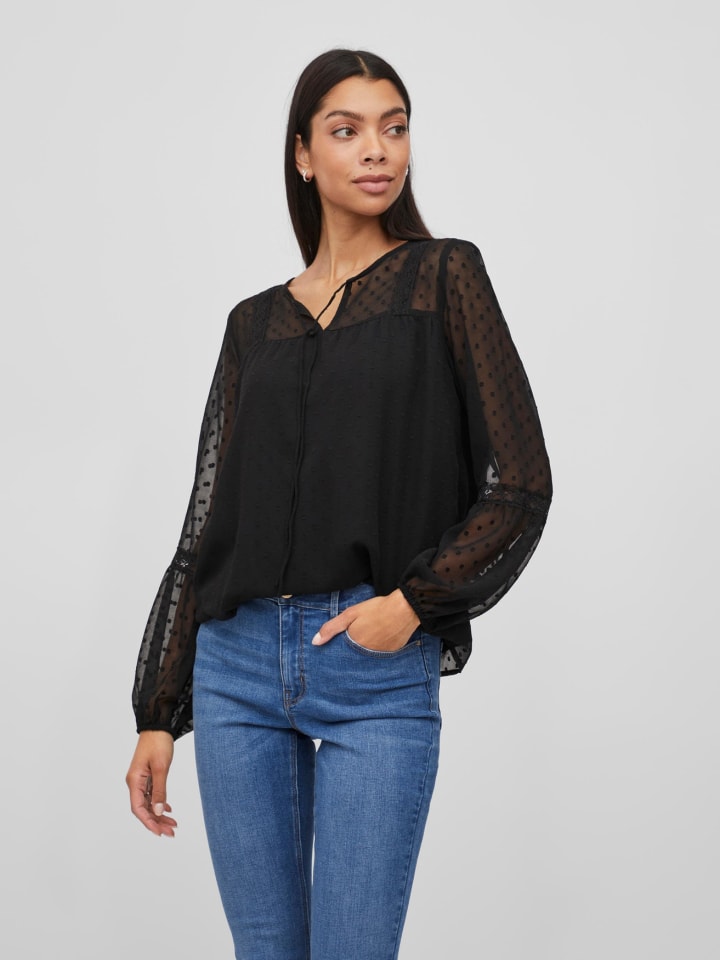 Vila Lockere Mesh Bluse Shirt Langarm Oberteil VIELLETTE in Schwarz günstig  kaufen | limango | V-Shirts