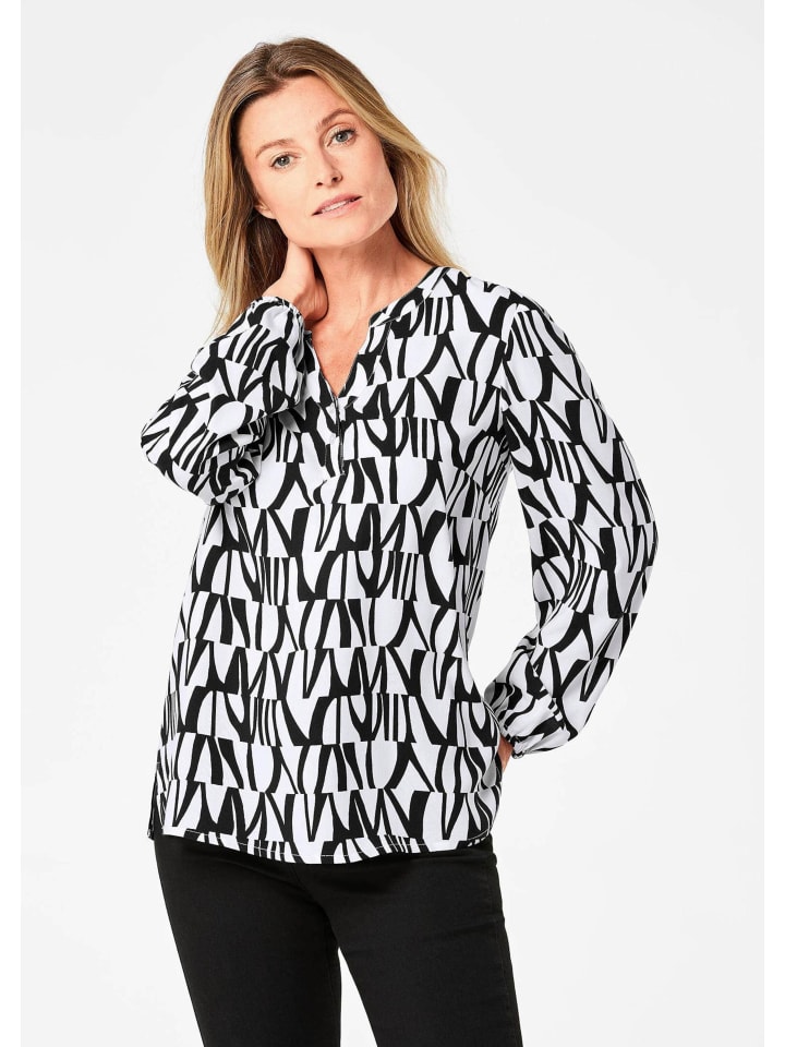 Kurzgröße: Printbluse mit Allover-Druck in schwarz / weiß / gemustert