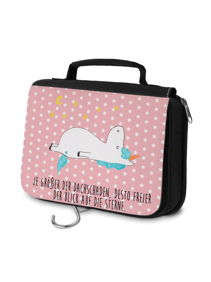 Make-Up Tasche Einhorn Sternenhimmel mit Spruch in Rot Pastell