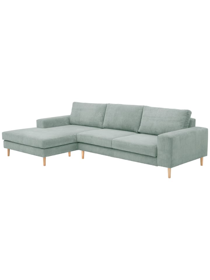 SOFA mit Longchair links Kaylynn Cordstoff silber