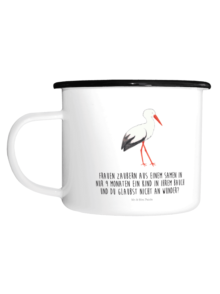 Kaffeetasse Storch mit Spruch in Weiß