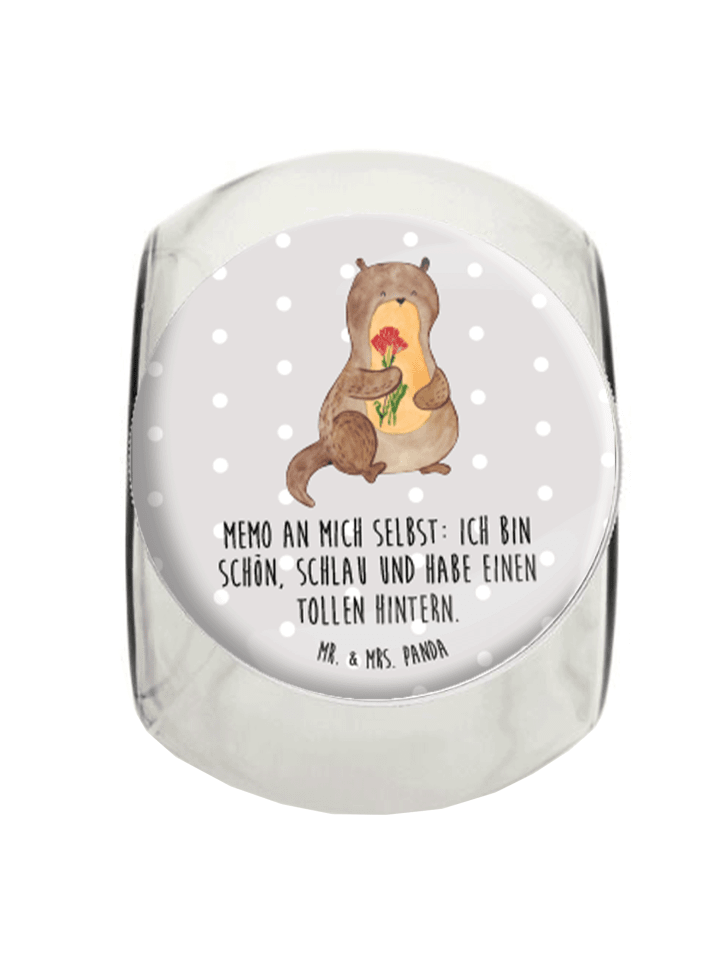 Bonbonglas Otter Blumenstrauß mit Spruch in Grau Pastell