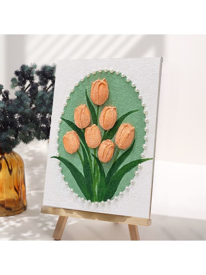 Exlusive 3D-Strukturmalerei Set – gelbe Tulpen mit Perlen