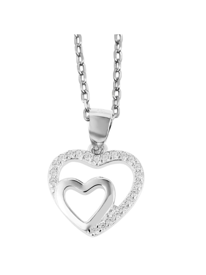 Damen Anhänger Herz aus 925 Silber mit Zirkonia in silber