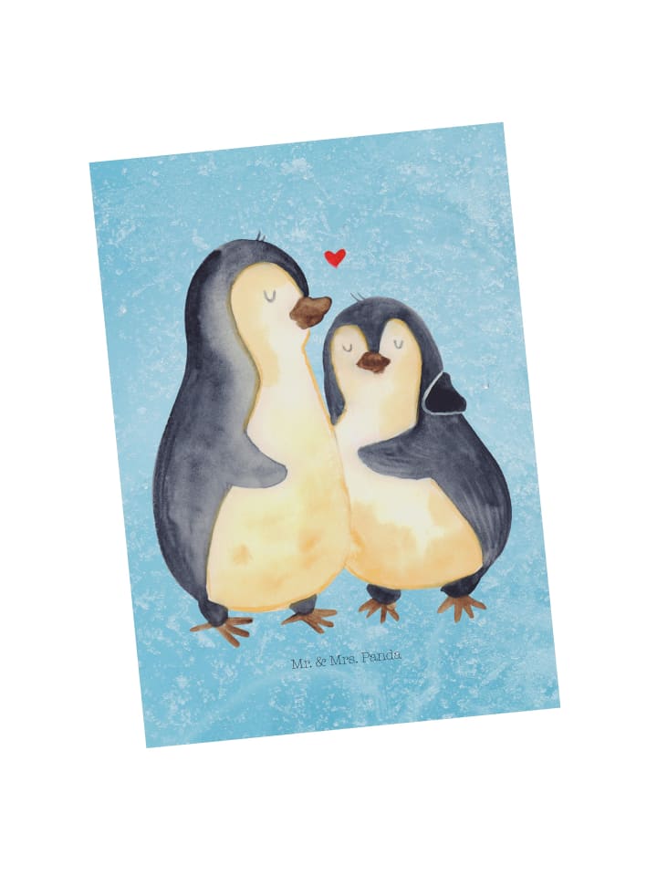 Postkarte Pinguin umarmen ohne Spruch in Eisblau