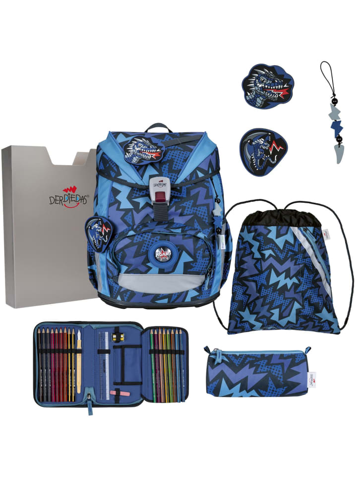 derdiedas Schulranzen Set 5-tlg. ErgoFlex Light Dark Dragon in blau