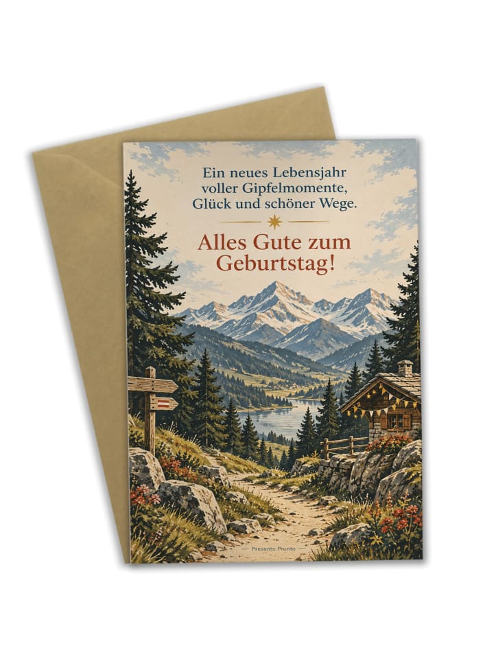 Geburtstagskarte Berg nostalgisch Design mit Sp... in Weiß