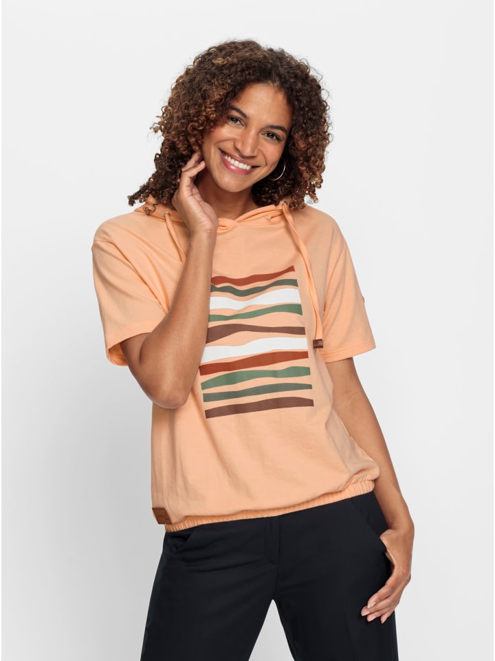 Kapuzensweatshirt in apricot-ecru-bedruckt