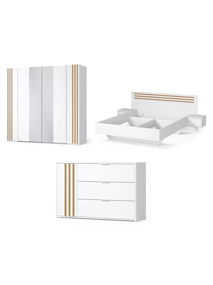 Schlafzimmer-Set 3 teilig Florina weiß, Eiche Artisan 589 / 204 / 207,5cm