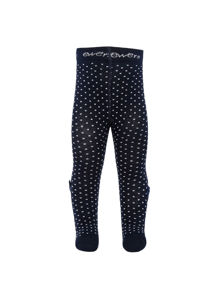 Strumpfhose Pünktchen mit Schleife in navy