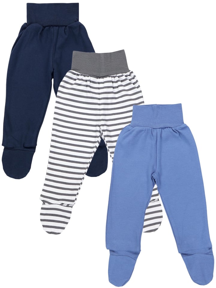 Baby Jungen Strampelhose mit Fuß 3er Pack in blau Modell 1