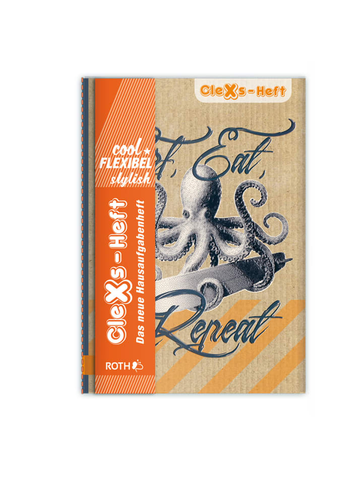 CleXs-Heft "Octopus" mit Prägung, genähter Rücken in Bunt
