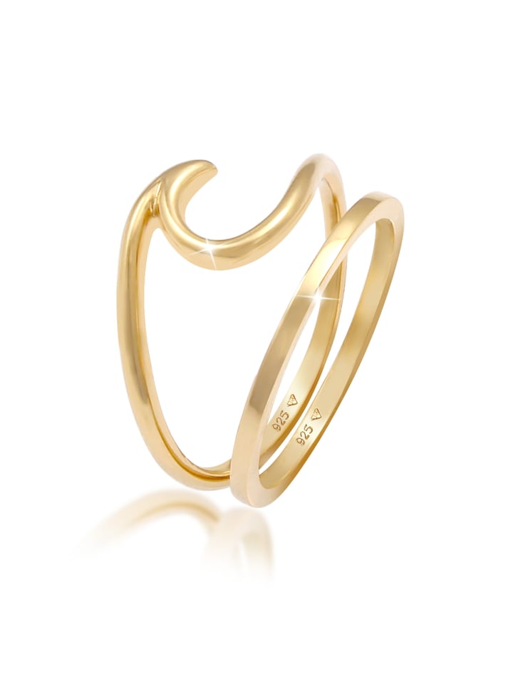 Ring 925 Sterling Silber Wellen, Ring Set in Gold
