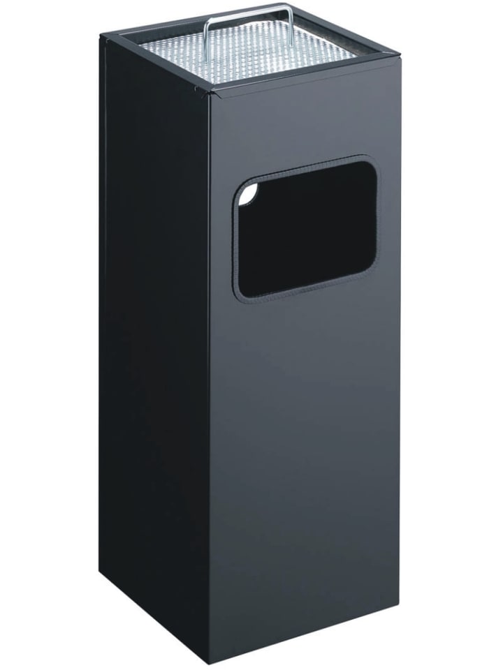 Papierkorb Metall mit Ascher eckig 17+2l schwarz
