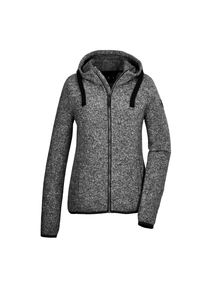 Strickfleecejacke mit Kapuze in schwarz
