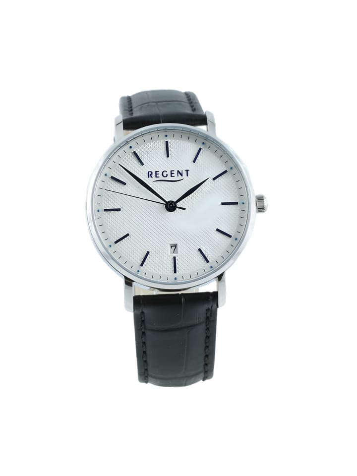 Armbanduhr-Analog schwarz mittel (ca. 39mm) Regent Lederarmband