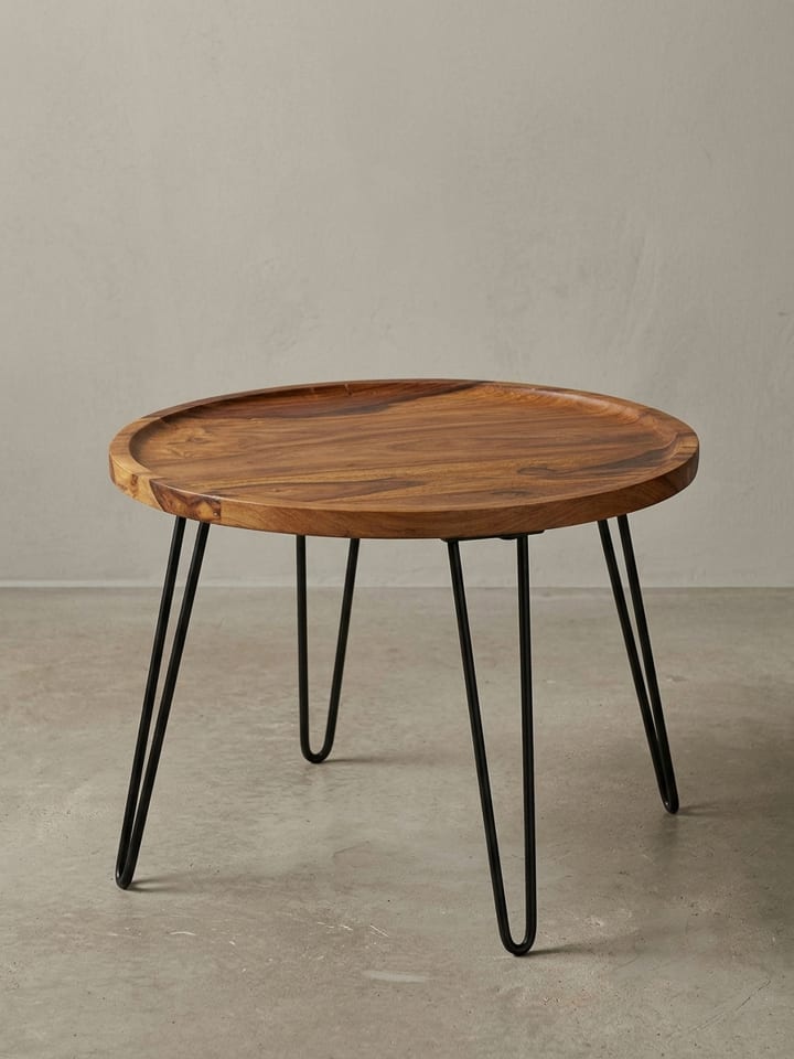 Couchtisch | Sheesham, Haarnadel-Design, Retro, Rund