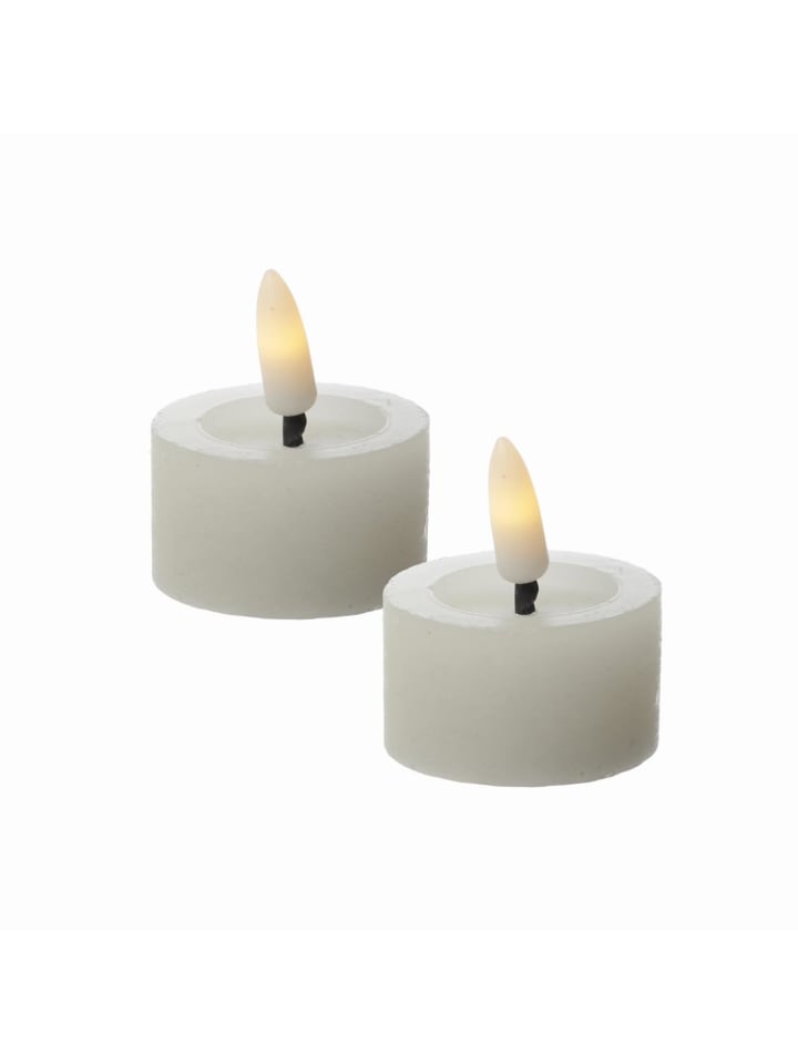 2x LED Teelichter Lina Rustik Optik Echtwachs D: 4,4cm in weiß