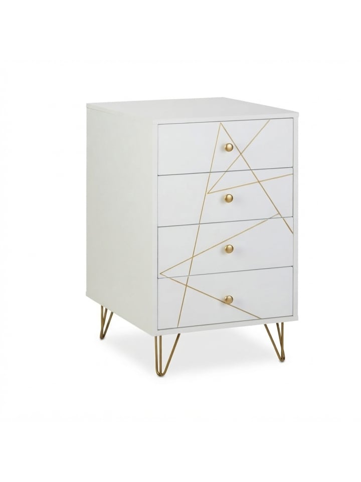 Kommode in Weiß/ Gold - (B)48 x (H)86 x (T)39 cm