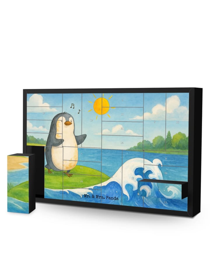 Adventskalender Pinguin Surfer Design ohne Spruch in Weiß