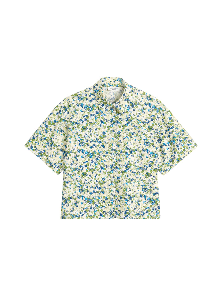 Print-Kurzarm-Bluse relaxed in Medium Blue