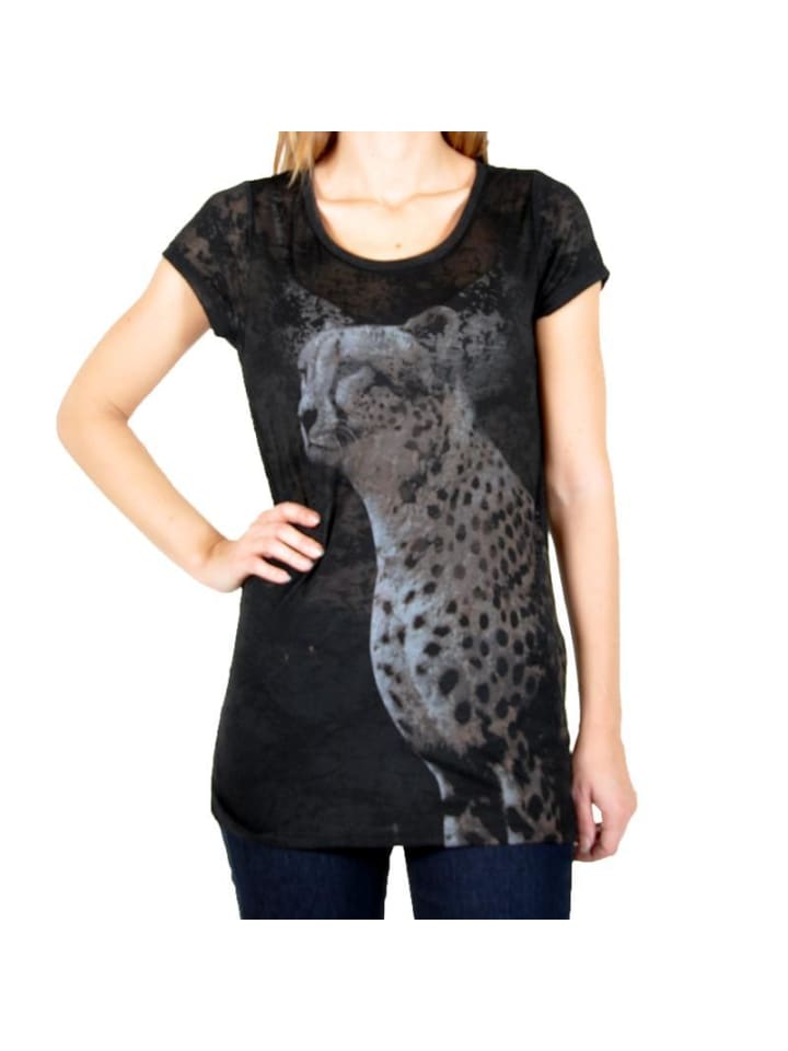 T-Shirt Kitty Brigite Leopard Schwarz