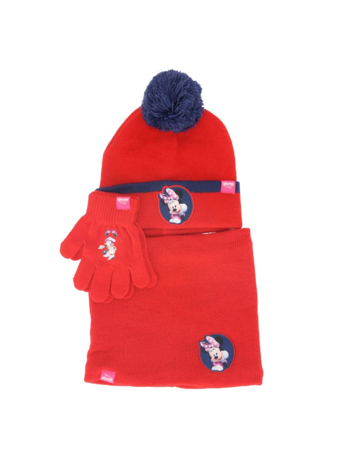 Minnie Maus Set Mütze, Schlauchschal & Handschuhe in Rot