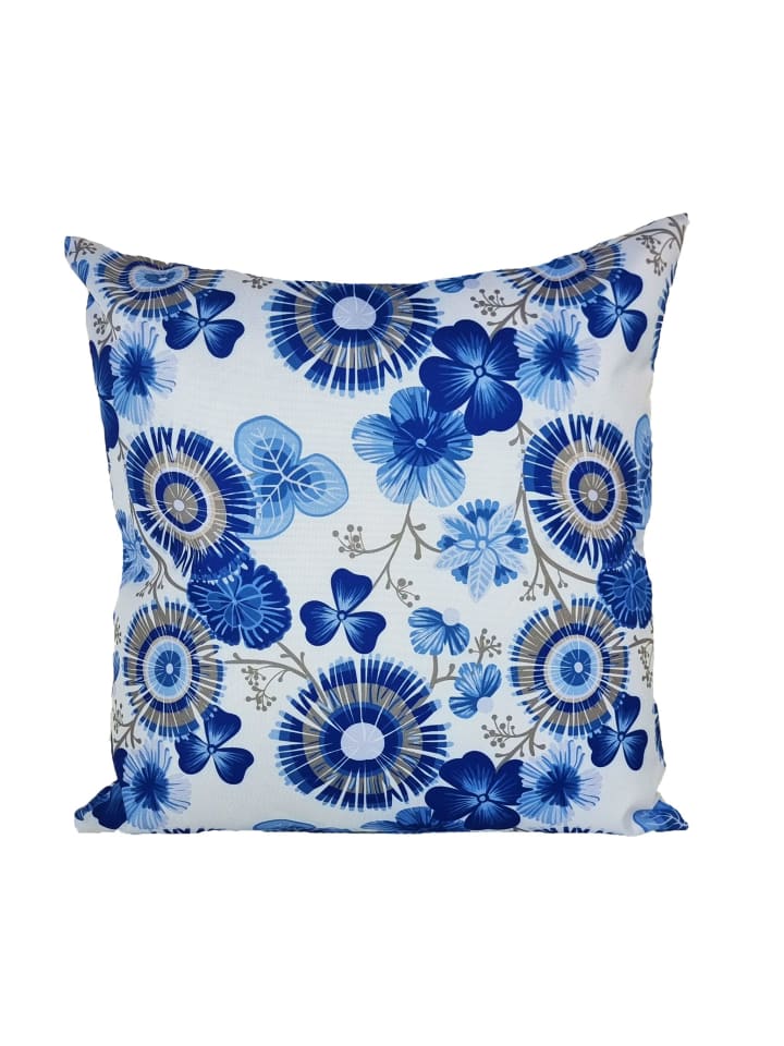 Outdoor Dekokissen Motiv 45x45cm inkl. XXL Füllung in Blumen Blau