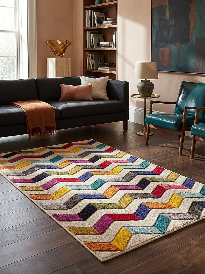 Kurzflor-Teppich Pflegeleicht MEON Geometrisch Streifen Wohnzimmer