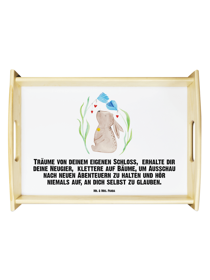 Deko Tablett Hase Blume mit Spruch in Weiß