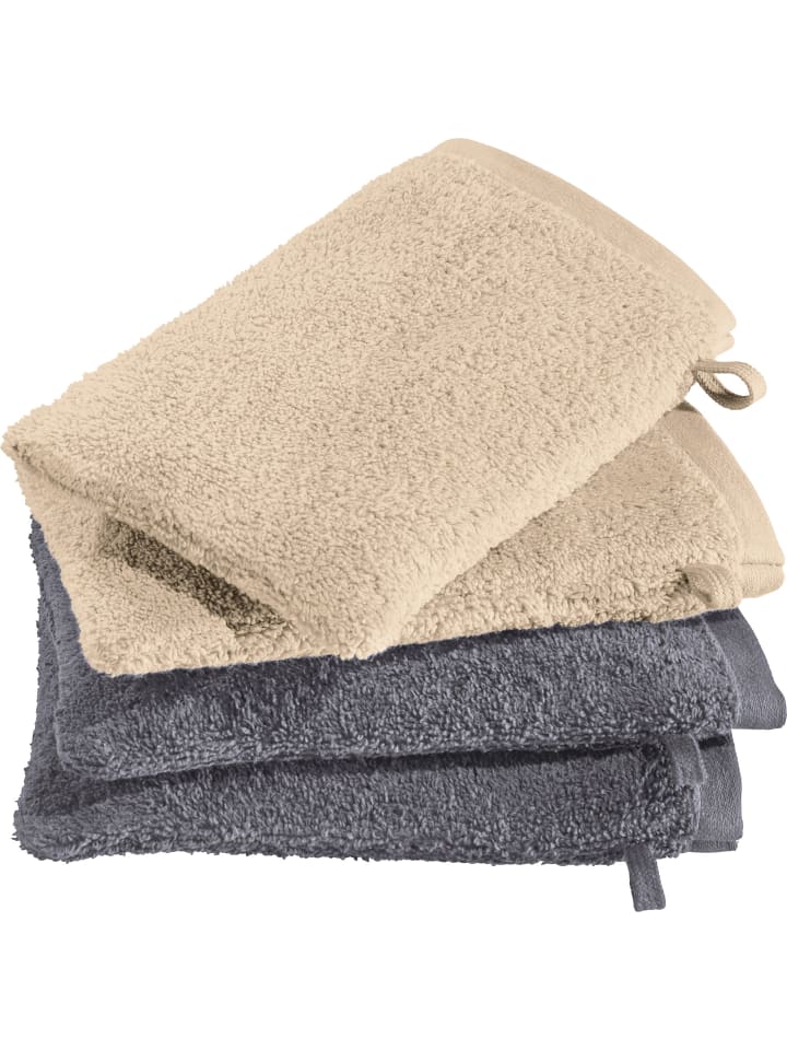 Frottier Waschhandschuhe 4er-Pack Bühl in beige/grau