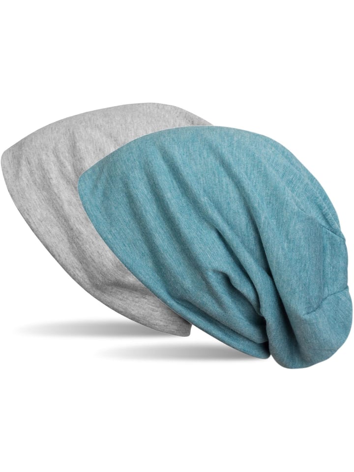 Wende Beanie Mütze in Grau meliert / Blau meliert