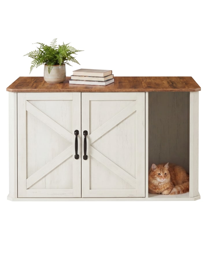 Katzenhaus Hains in Braun-Weiß - (B)49 x (H)50 x (T)85 cm