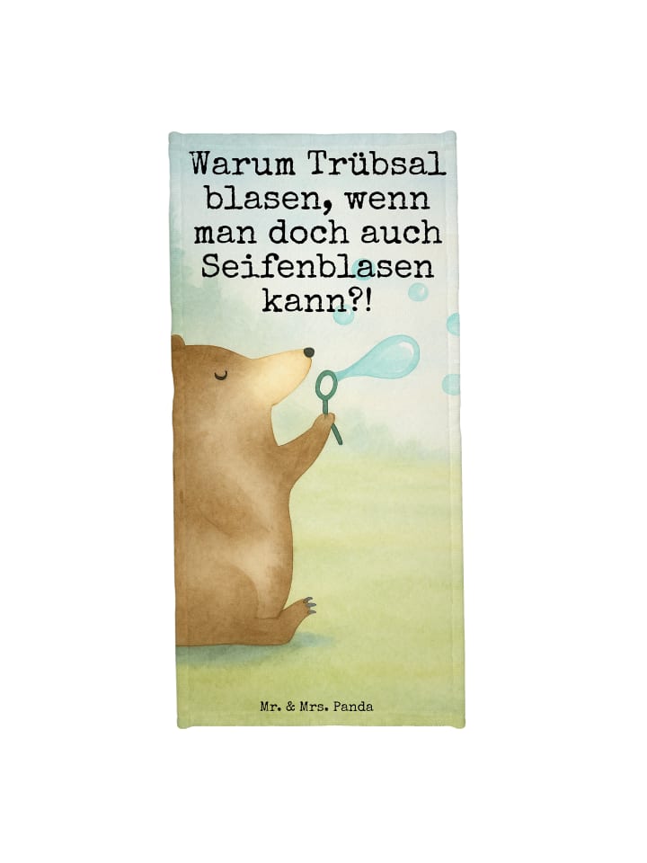 Badhandtuch Bär Seifenblasen Design mit Spruch in Weiß