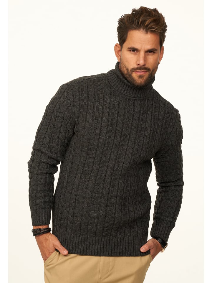 Strickpullover - als Grobstrick Pulli mit Zopfmuster für Herren in Anthra