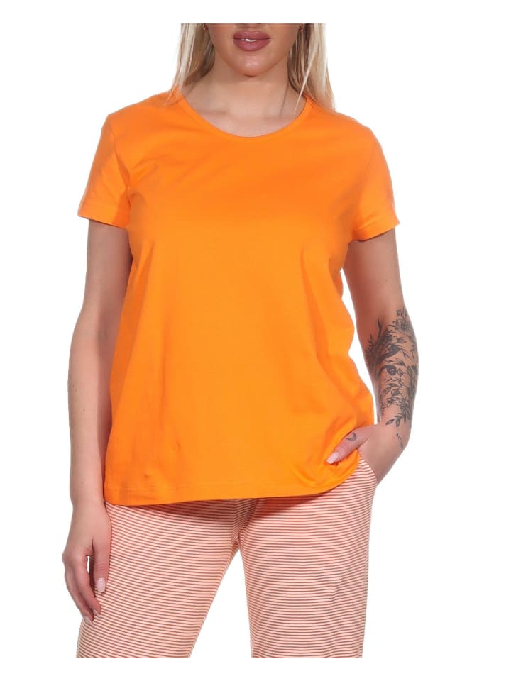 Schlafanzug Shirt kurzarm Pyjama Oberteil Mix & Match - 79689 in orange