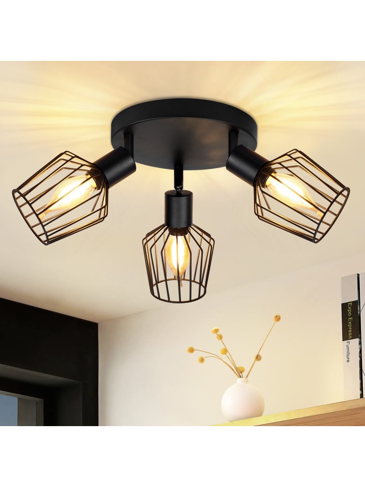 Deckenleuchte in schwarz 3-flammige E14 rund Schwenkbar Vintage Deckenspot