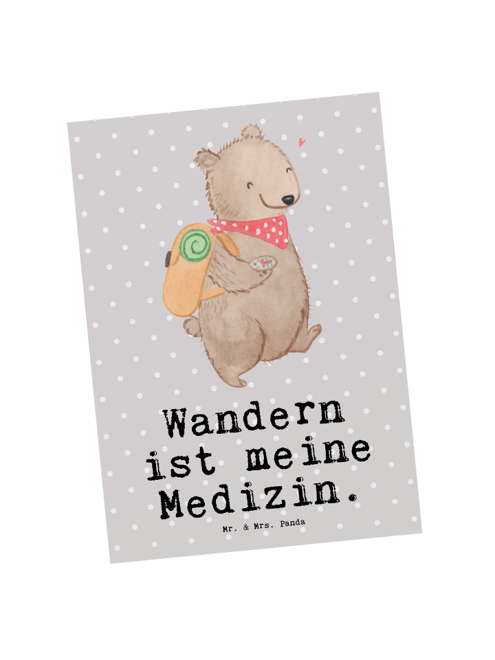 Postkarte Bär Wandern mit Spruch in Grau Pastell