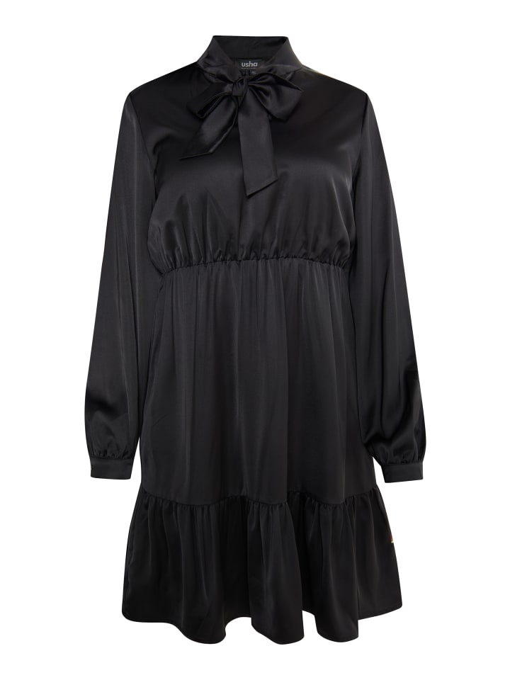 Damen Midikleid Mit Volant in Schwarz