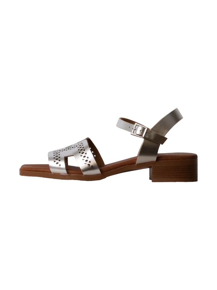 Leder-Sandalen mit Absatz Grau