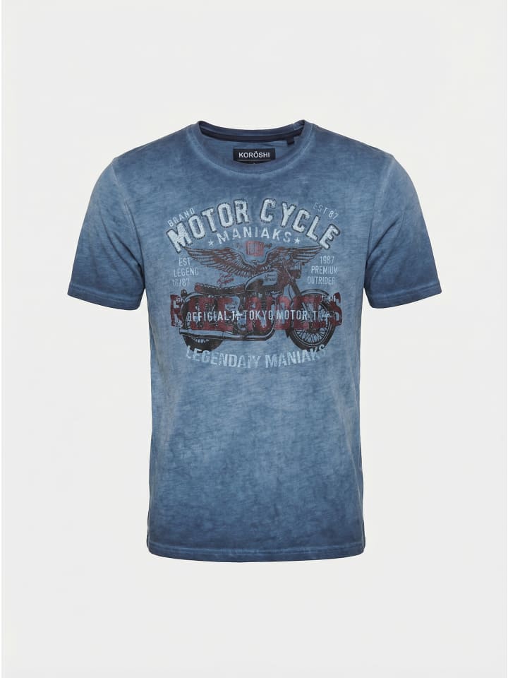 Crew cotton print-emb washed t-shirt in blau